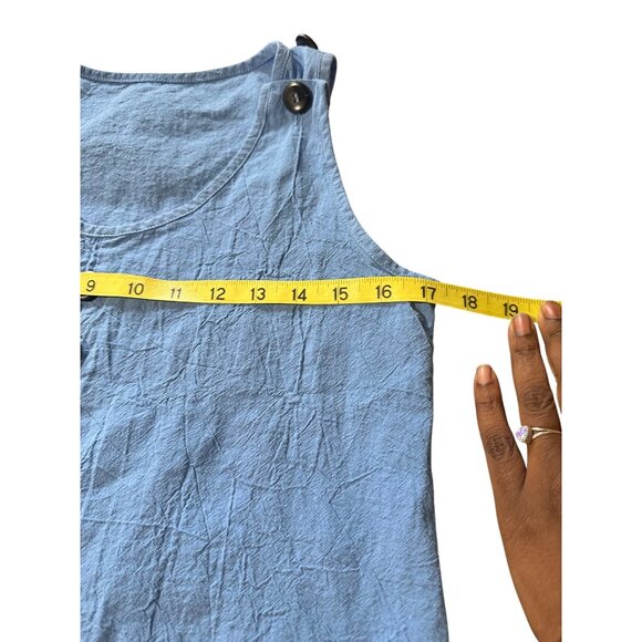 Casual Loose A Line Sleeveless Blue Button Detail Tunic Dress With Pockets Sz M - Picture 6 of 9